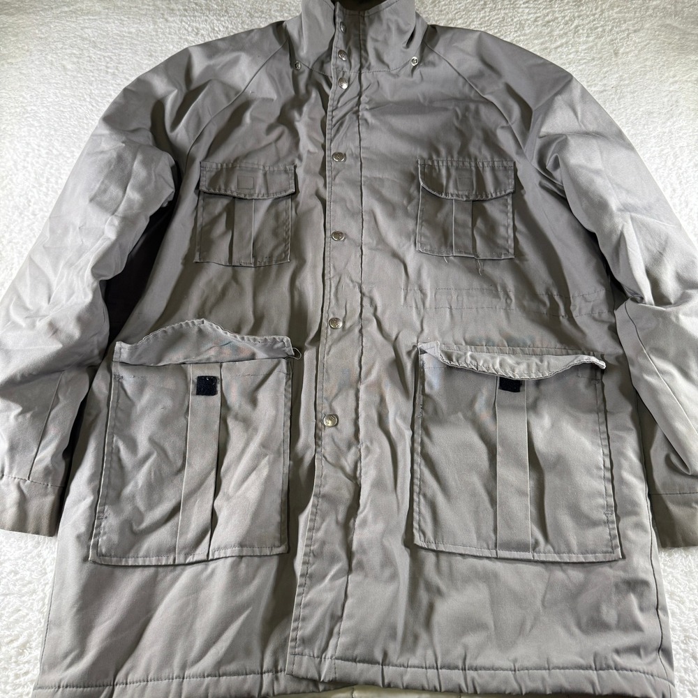 Vintage Thinsulate 3M USA Snap Zip‎ Trench Coat Gray Grey Pockets XXL Used RARE